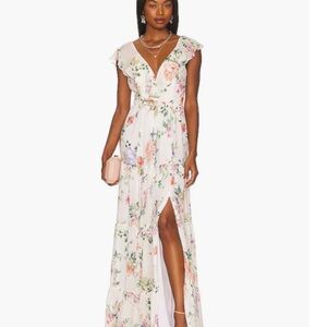 Yumi Kim White Floral Maxi Dress with Pink & Green Print